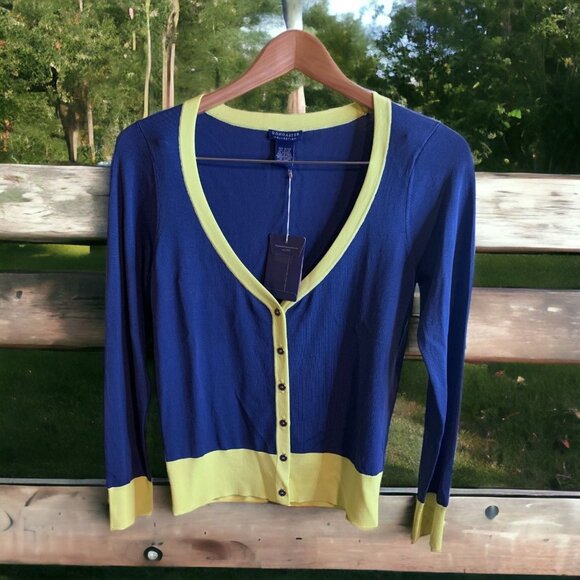 Doncaster Cardigan Womens Small Blue Neon Green Button Up V Neck - Picture 1 of 9